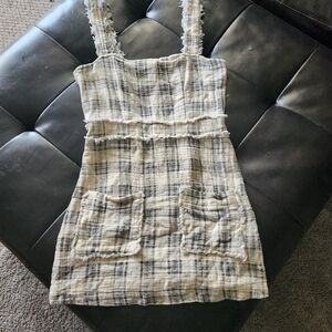 Olivaceous Cream and Black Plaid Mini Dress